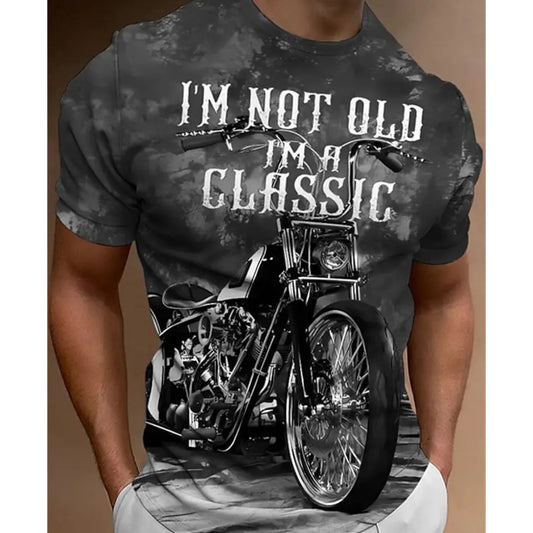 T-shirt męski z motoryzacyjnym wzorem 3D – Vintage MOTO