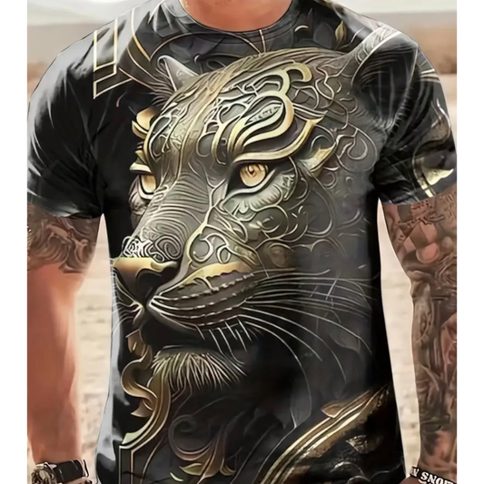 T-shirt męski ze zwierzęcym wzorem 3D – Totem LION