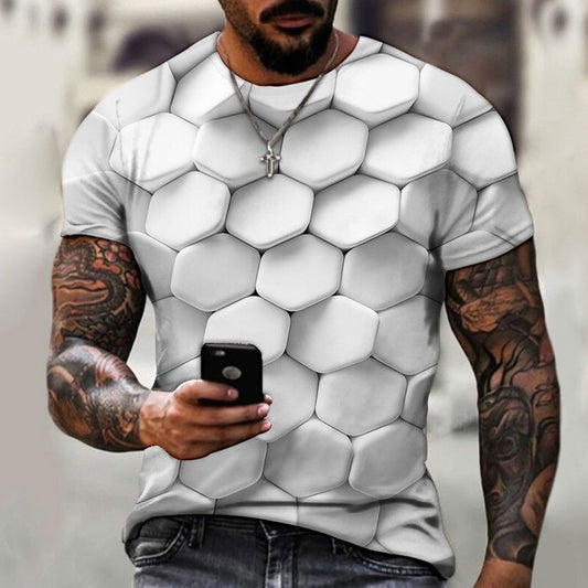 Elegancki Hexagon - Męska Koszulka z efektem 3D